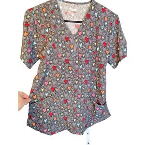 NEW Scrubaid Scrub Top Hearts Shirt Medium Tapered Fit Stretch Medical Nurse